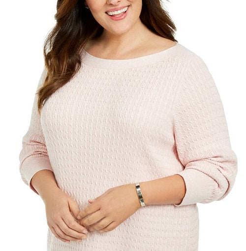 Karen Scott Women's Plus Cotton Boat Neck Sweater Pink Size 2X