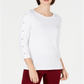 Charter Club Women's Supima Cotton Embellished Top White Size Small