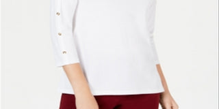 Charter Club Women's Supima Cotton Embellished Top White Size Small