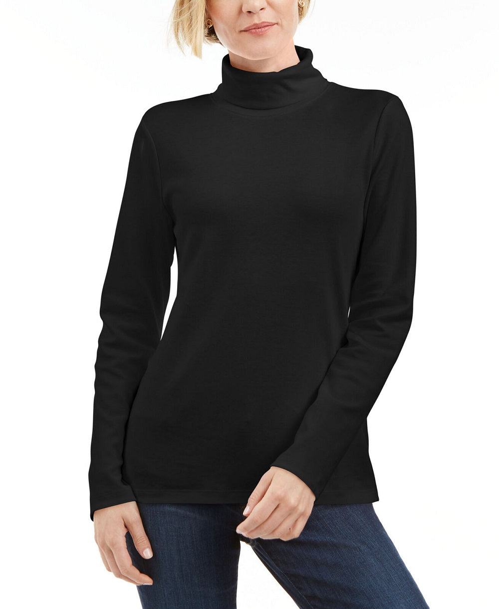Karen Scott Women's Cotton Turtleneck Black Size X-Small