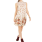 Style & Co Women's Printed Smocked Dress Beige Size PP