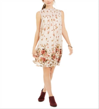 Style & Co Women's Printed Smocked Dress Brown Size Petite