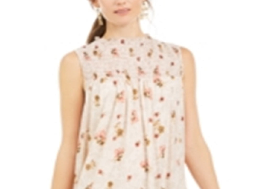Style & Co Women's Printed Smocked Dress Brown Size Petite