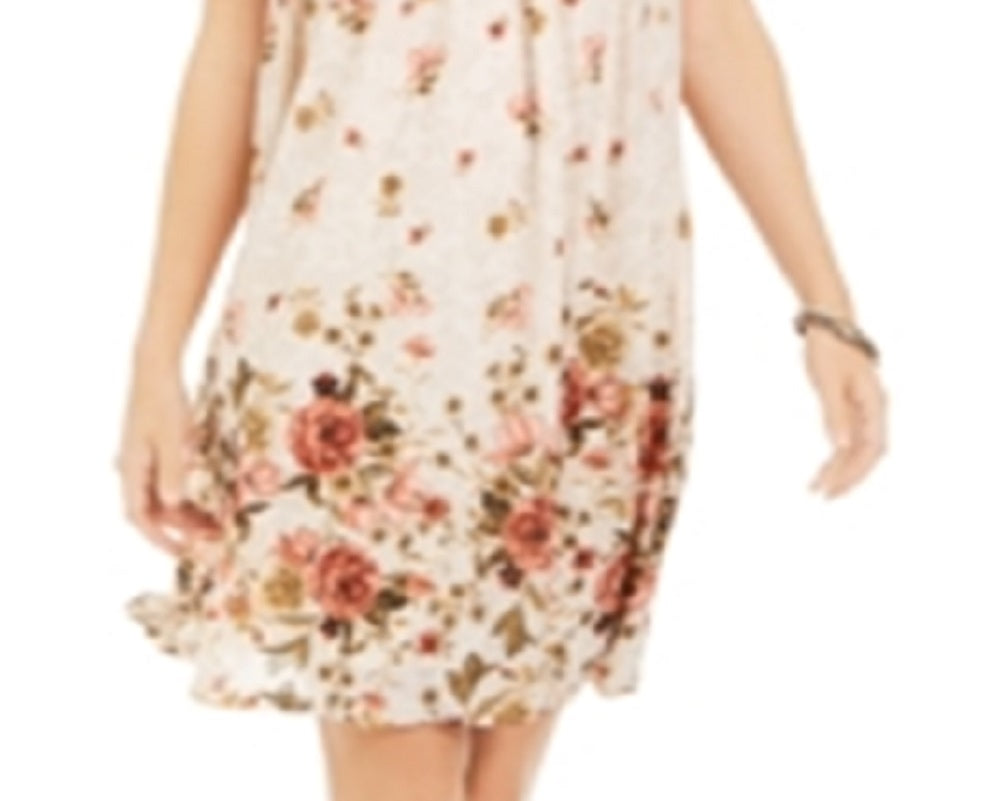 Style & Co Women's Printed Smocked Dress Brown Size Petite