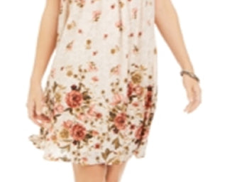 Style & Co Women's Printed Smocked Dress Brown Size Petite