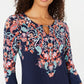 JM Collection Women's Embellished Printed 3/4 Sleeve Top Blue Size X-Small