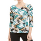 JM Collection Women's 3/4 Sleeve Printed Jacquard Top Green Size XX-Large