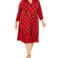 Charter Club Women's Plus Plaid V Neck Dress Red Size 0X