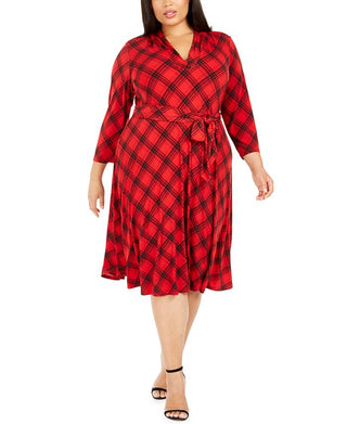 Charter Club Women's Plus Plaid V Neck Dress Red Size 0X