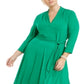 Charter Club Women's V Neck Belted Dress Green Size 2X
