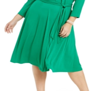 Charter Club Women's V Neck Belted Dress Green Size 2X