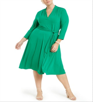 Charter Club Women's V Neck Belted Dress Green Size 2X