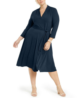 Charter Club Women's V Neck Belted Dress Blue Size 4X