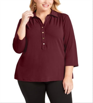 Charter Club Women's 3/4 Sleeve Polo Top Red Size 3X