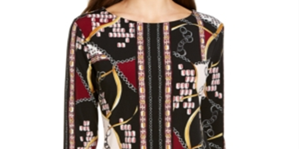 JM Collection Women's Printed Grommet Hem Tunic Black Size Medium