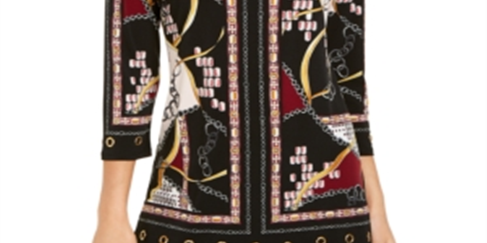 JM Collection Women's Printed Grommet Hem Tunic Black Size Medium