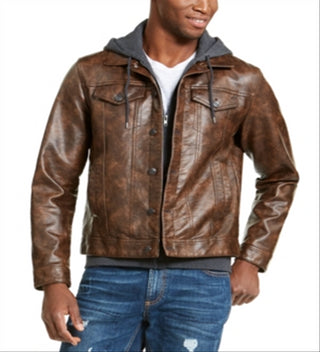 American Rag Men's Faux Leather Trucker Jacket Brown Size XX-Large