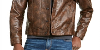 American Rag Men's Faux Leather Trucker Jacket Brown Size XX-Large