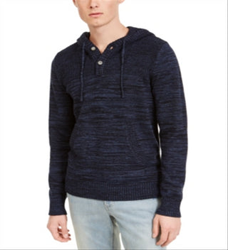 Sun + Stone Men's Heathered Henley Hoodie Blue Size Medium