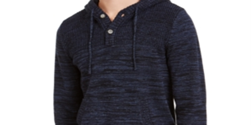 Sun + Stone Men's Heathered Henley Hoodie Blue Size Medium