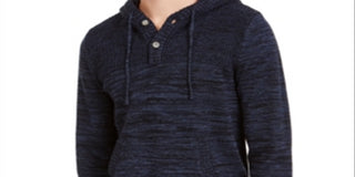 Sun + Stone Men's Heathered Henley Hoodie Blue Size Medium