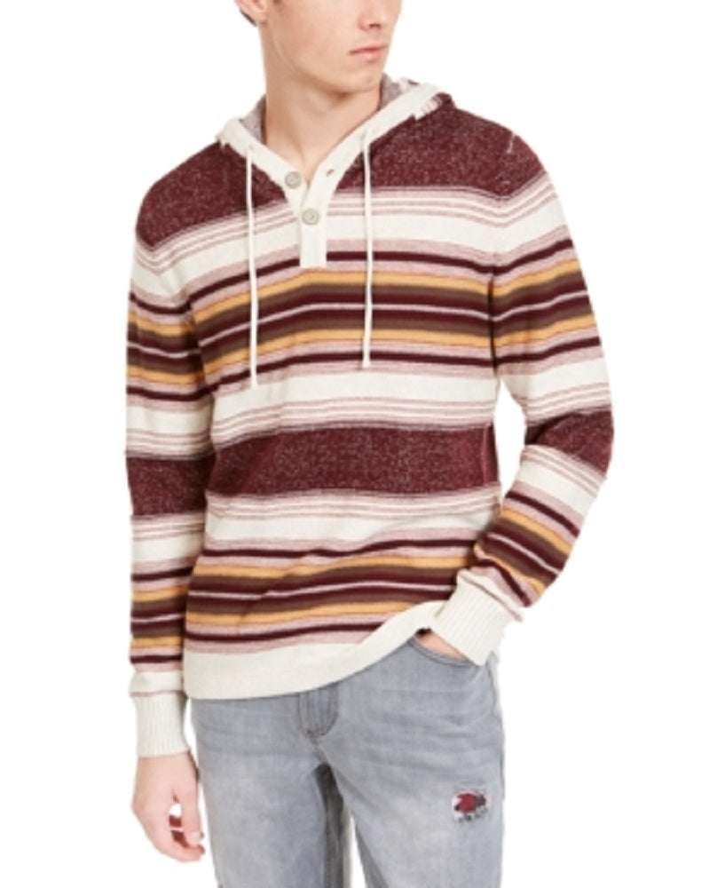 American Rag Men's Striped Henley Hoodie Red Size Small