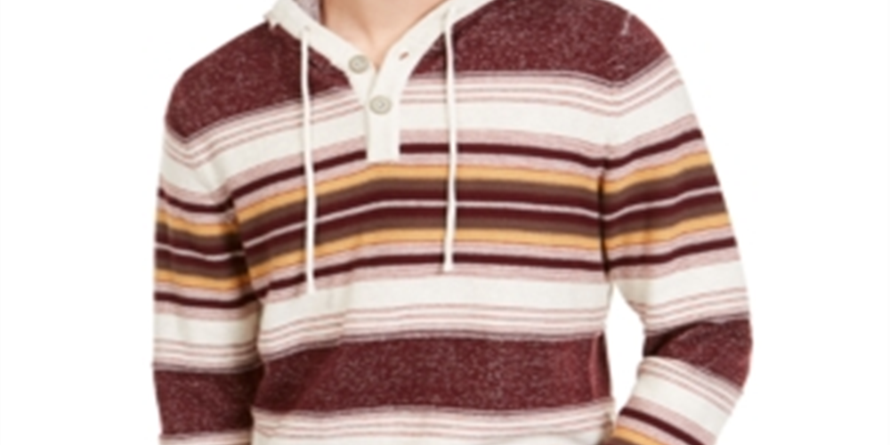 American Rag Men's Striped Henley Hoodie Red Size Small