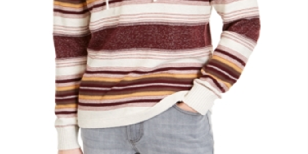 American Rag Men's Striped Henley Hoodie Red Size Small