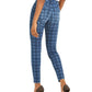 INC International Concepts Women's Plaid Skinny Jeans Blue Size 18