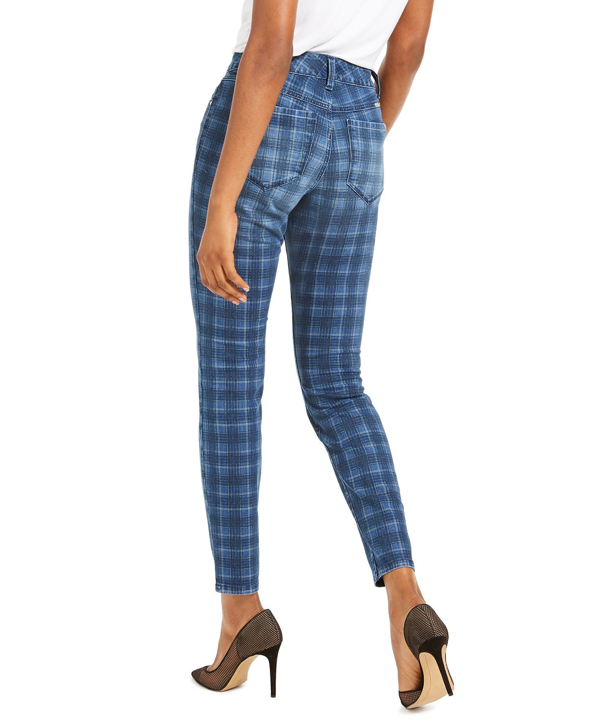 INC International Concepts Women's Plaid Skinny Jeans Blue Size 18