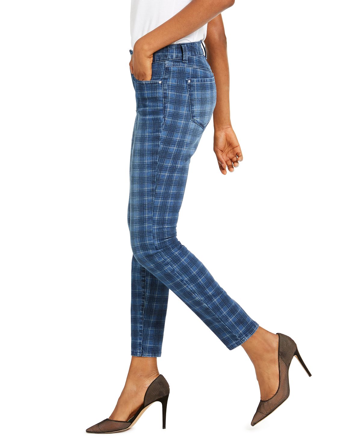 INC International Concepts Women's Plaid Skinny Jeans Blue Size 18