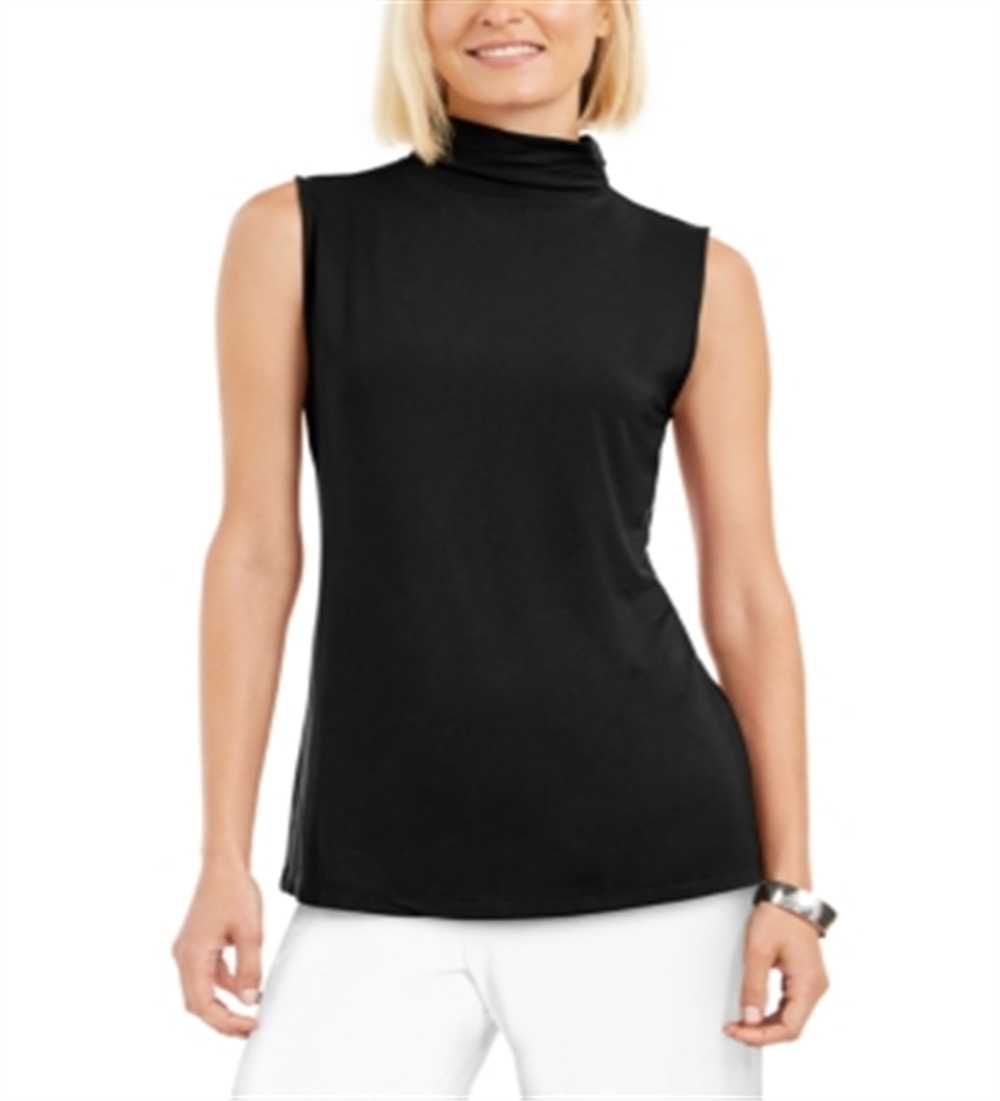 Alfani Women's Mock Neck Sleeveless Top Black Size Petite