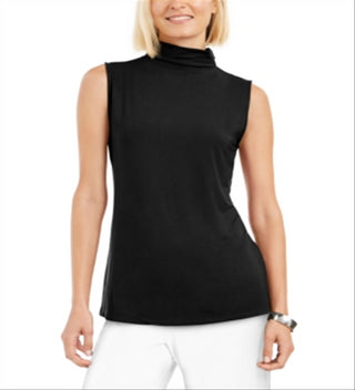 Alfani Women's Mock Neck Sleeveless Top Black Size Petite