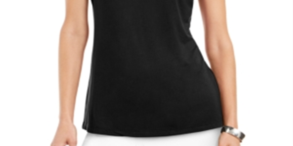 Alfani Women's Mock Neck Sleeveless Top Black Size Petite