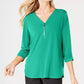 JM Collection Women's Zipper Trim 3/4 Sleeve Top Green Size Medium