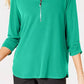 JM Collection Women's Zipper Trim 3/4 Sleeve Top Green Size Medium