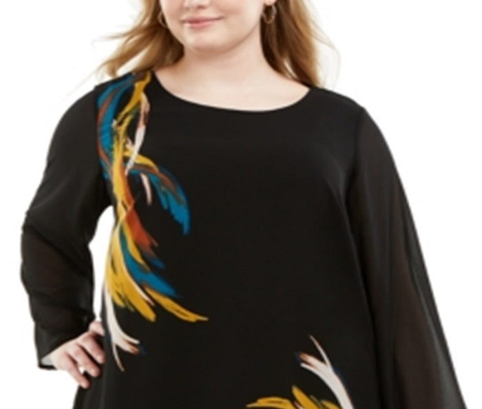 Alfani Women's Printed Tunic Blouse Yellow Size 1X