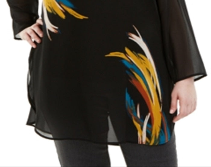 Alfani Women's Printed Tunic Blouse Yellow Size 1X