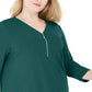 JM Collection Women's Plus Solid Zip Top Green Size 2X