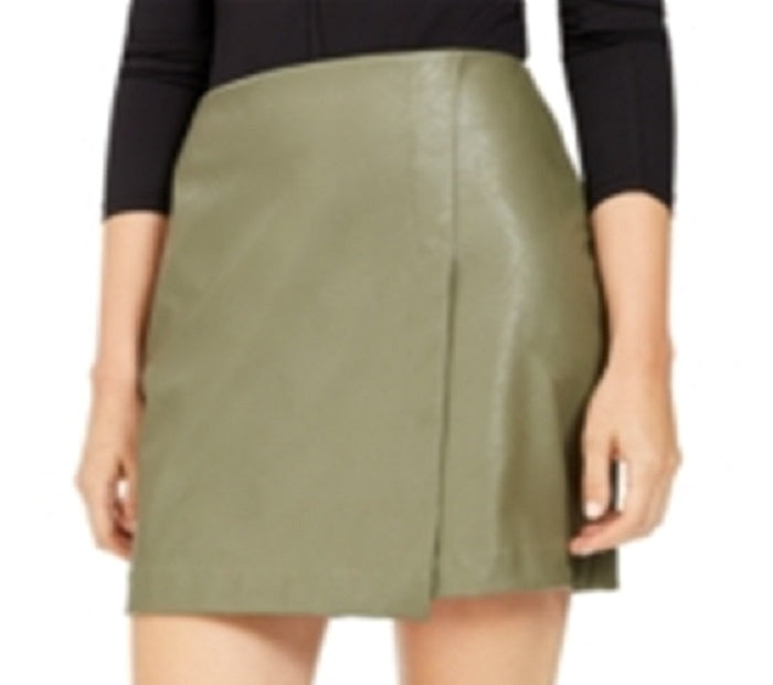 Bar III Women's Faux Leather Skirt Green Size Small