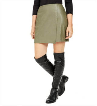Bar III Women's Faux Leather Skirt Green Size Small