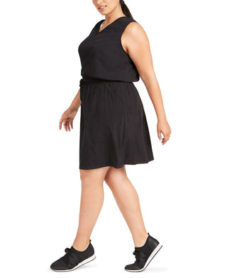 Ideology Women's Plus Sleeveless Drawstring Waist Dress Black Size 3X