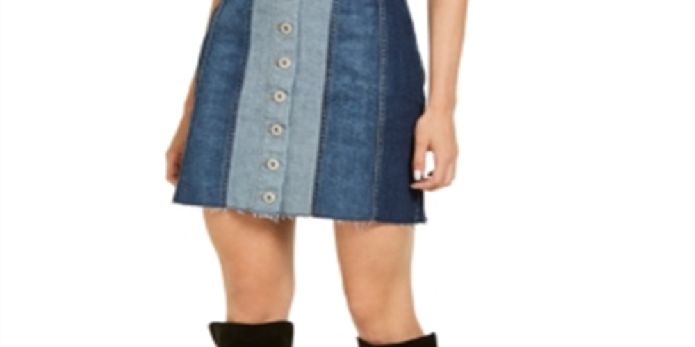 INC International Concepts Women's Denim Patchwork Mini Skirt Blue Size 0