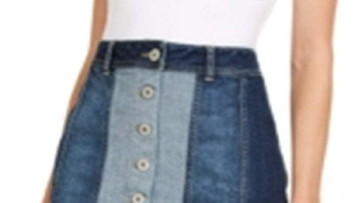 INC International Concepts Women's Denim Patchwork Mini Skirt Blue Size 0