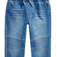 Epic Threads Big Boy's Slim Straight Drawstring Waist New Moto Denim Pant Blue Size Medium