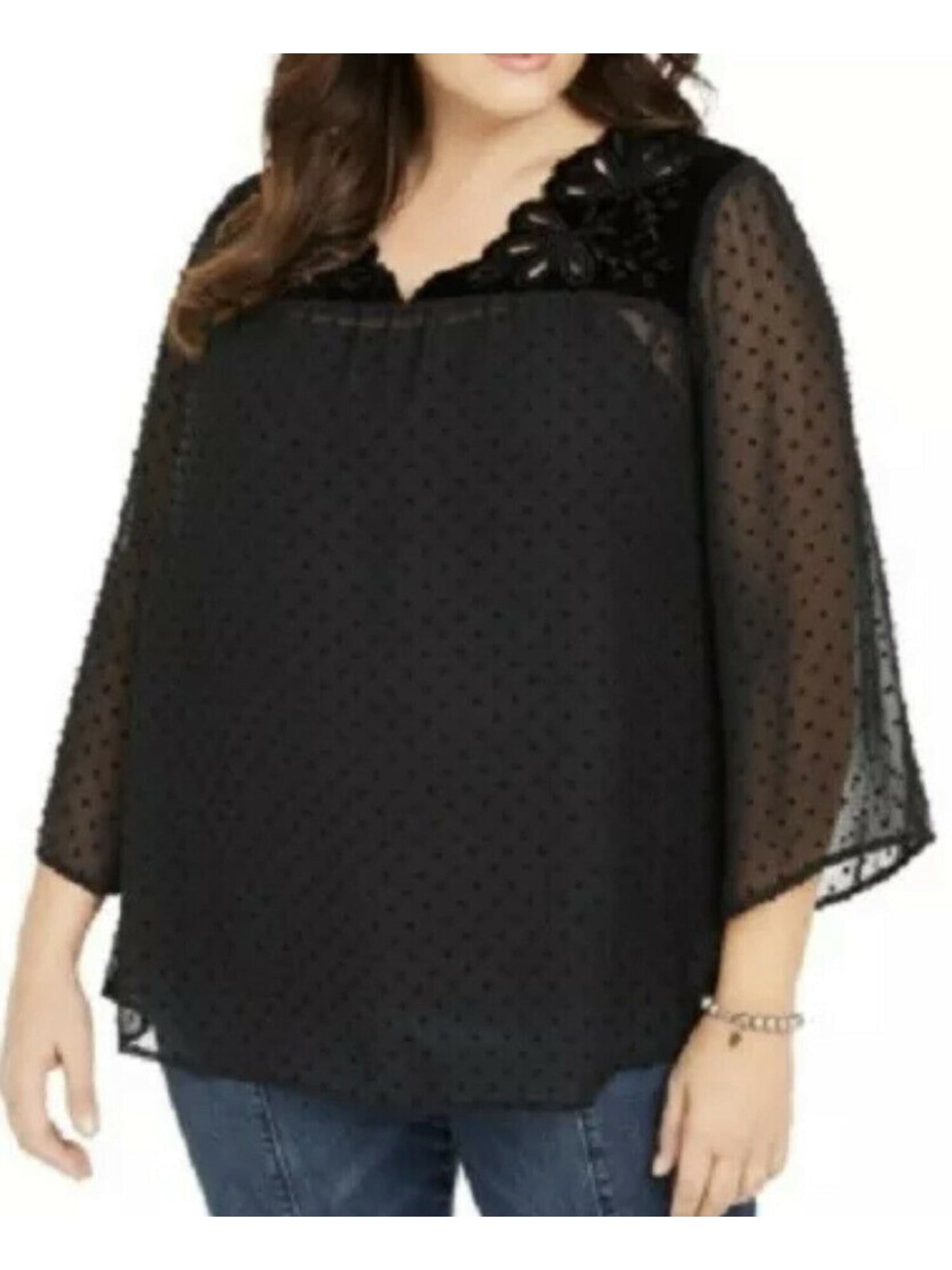 STYLE & COMPANY Women's Black Embellished Evening Top Size S