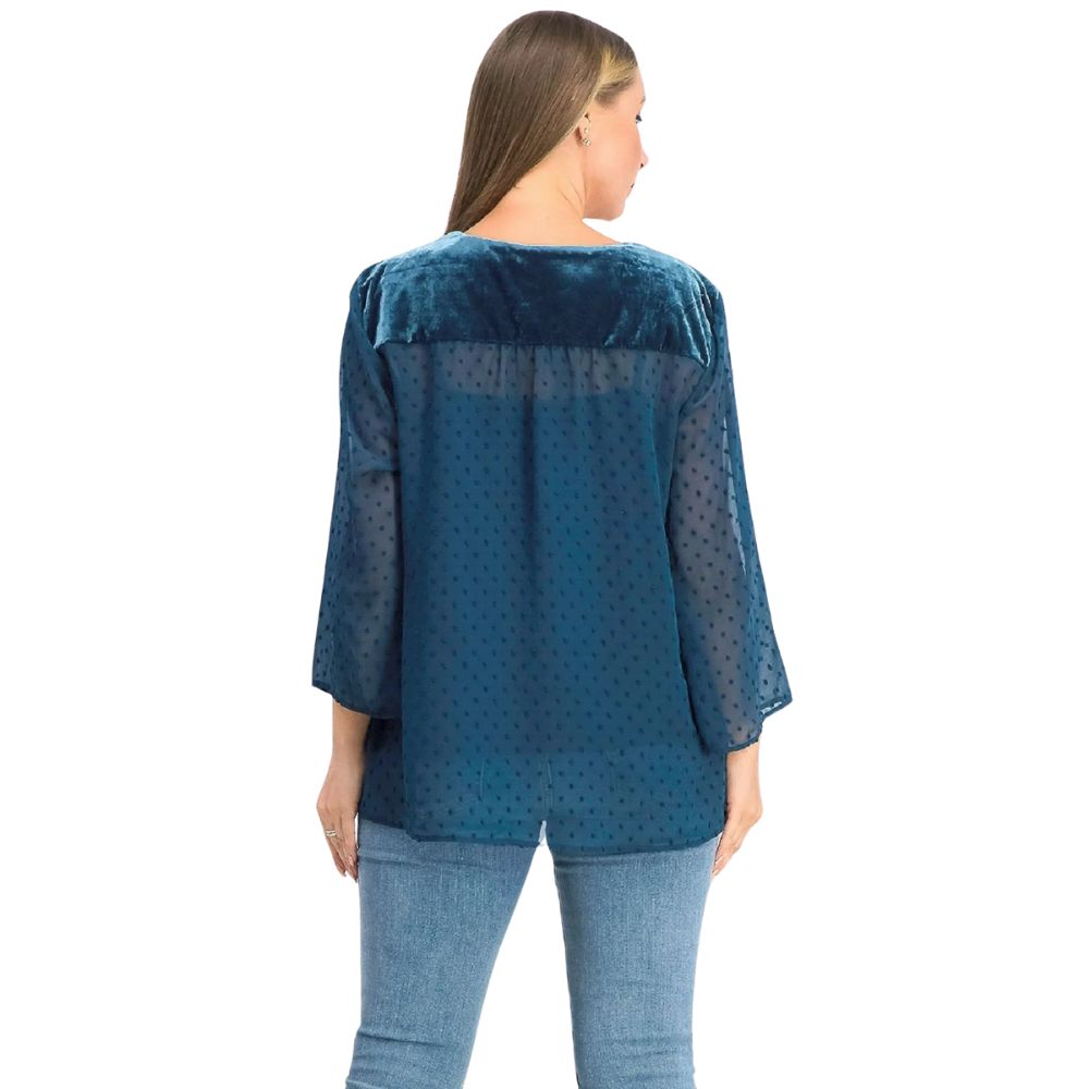 Style & Co Women's Mixed-Media Sheer-Sleeve Blouse Green Size Medium