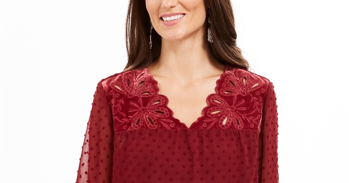 Style & Co Women's Red Mixed-Media Blouse Size Large