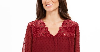 Style & Co Women's Red Mixed-Media Blouse Size Large