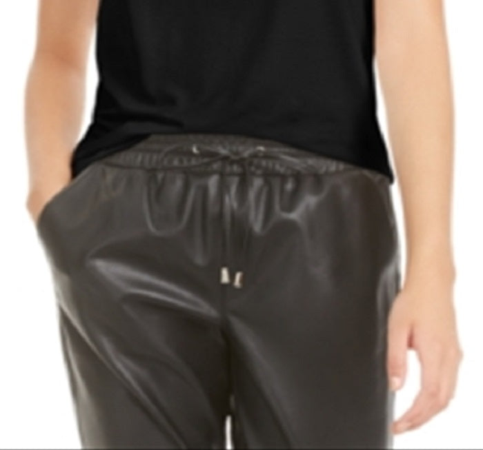 Bar III Women's Faux Leather Pocket T-Shirt Black Size X-Small